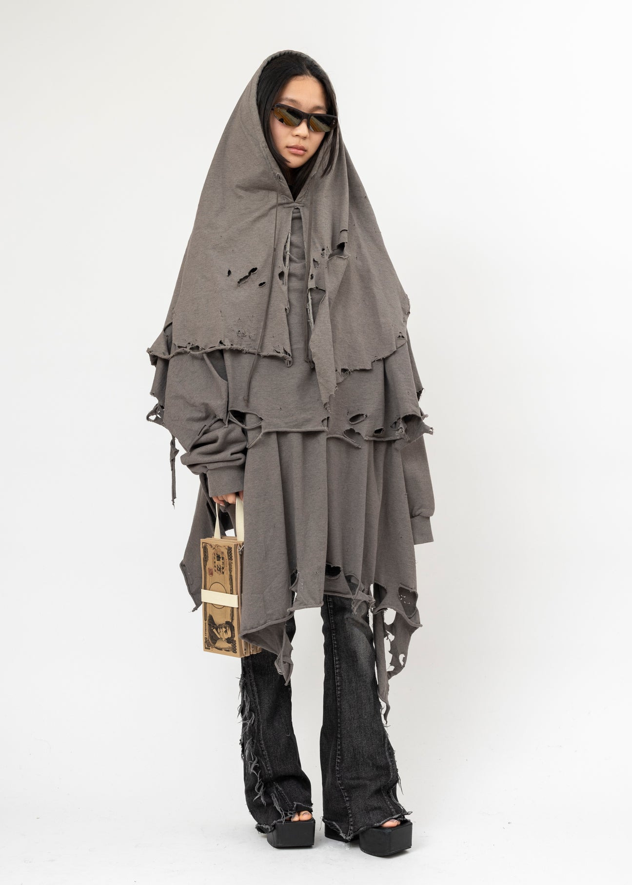 GREY DOUBLET PHANTOM FRAYED HOODIE - 5