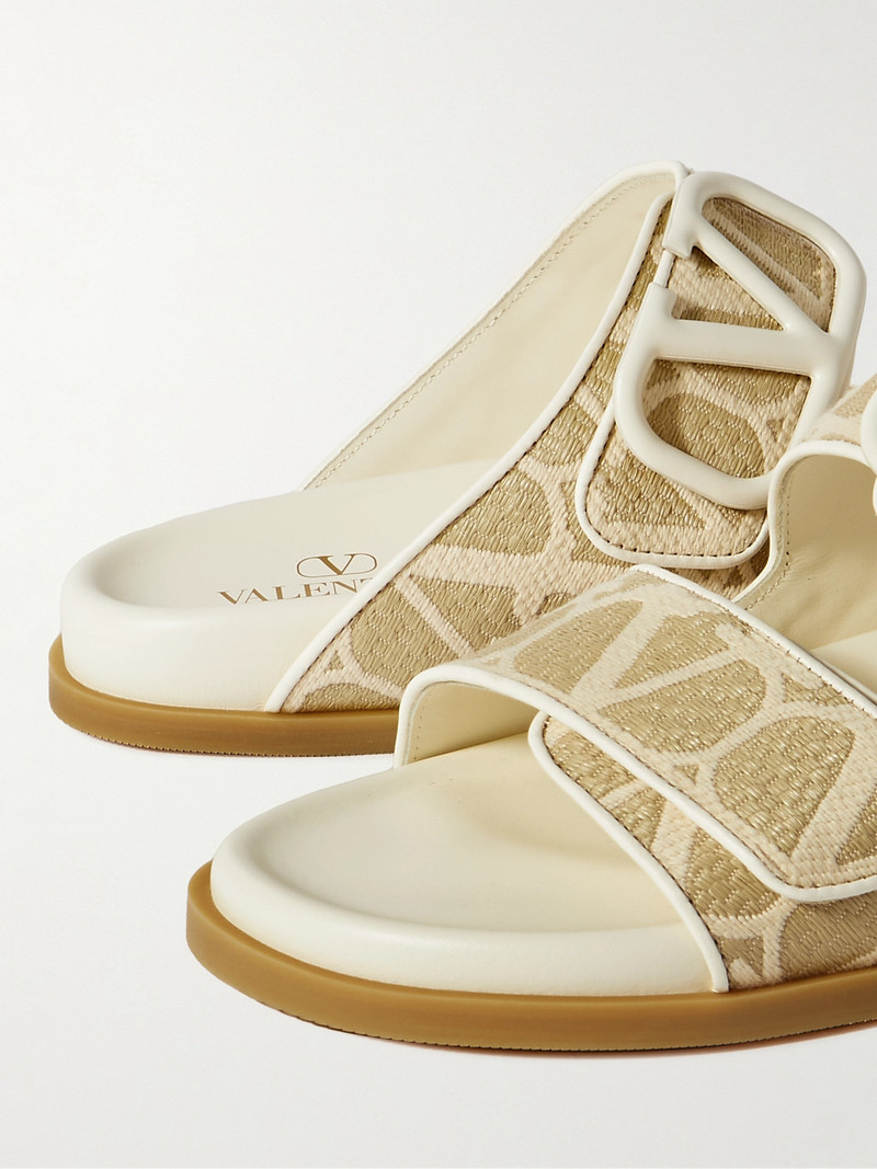Vlogo Embellished Leather-trimmed Canvas-jacquard Slides 4