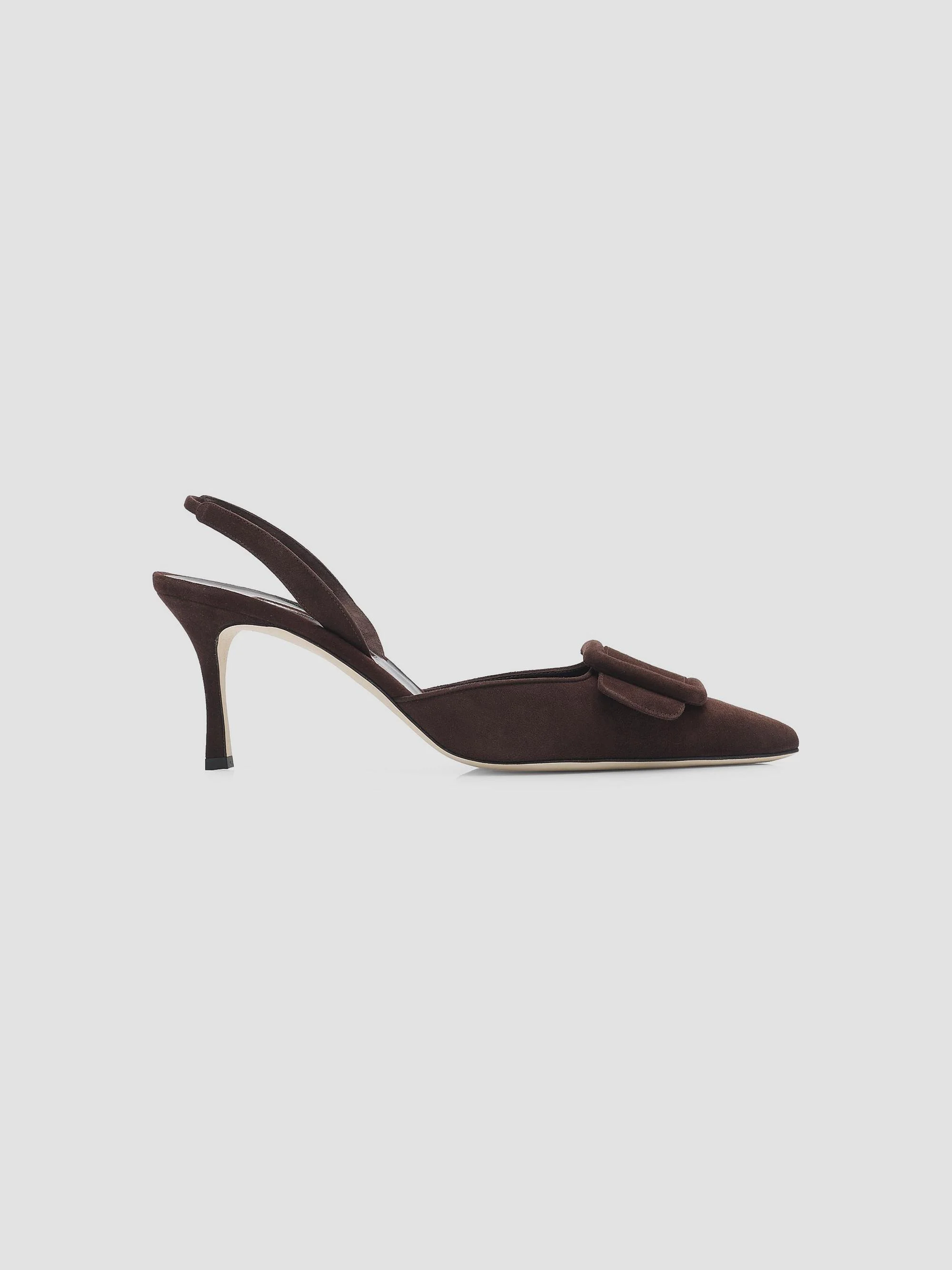 Women's Maysli 70MM Buckle-Detail Suede Slingback Pumps - Dark Brown - 1