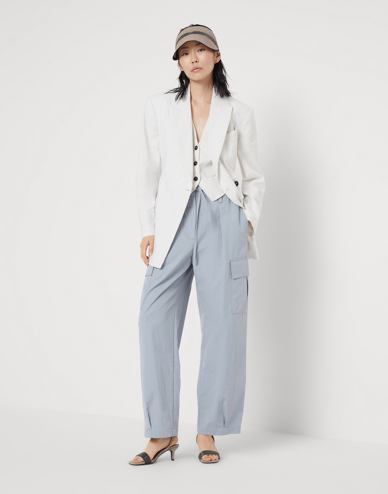 Wrinkled techno cotton gabardine baggy cargo trousers with monili 4