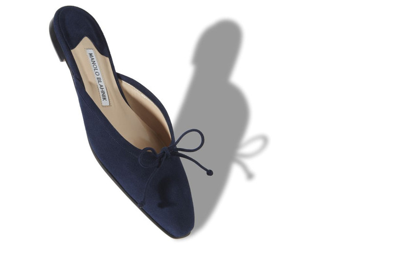 Manolo Blahnik Navy Blue Suede Flat Mules outlook