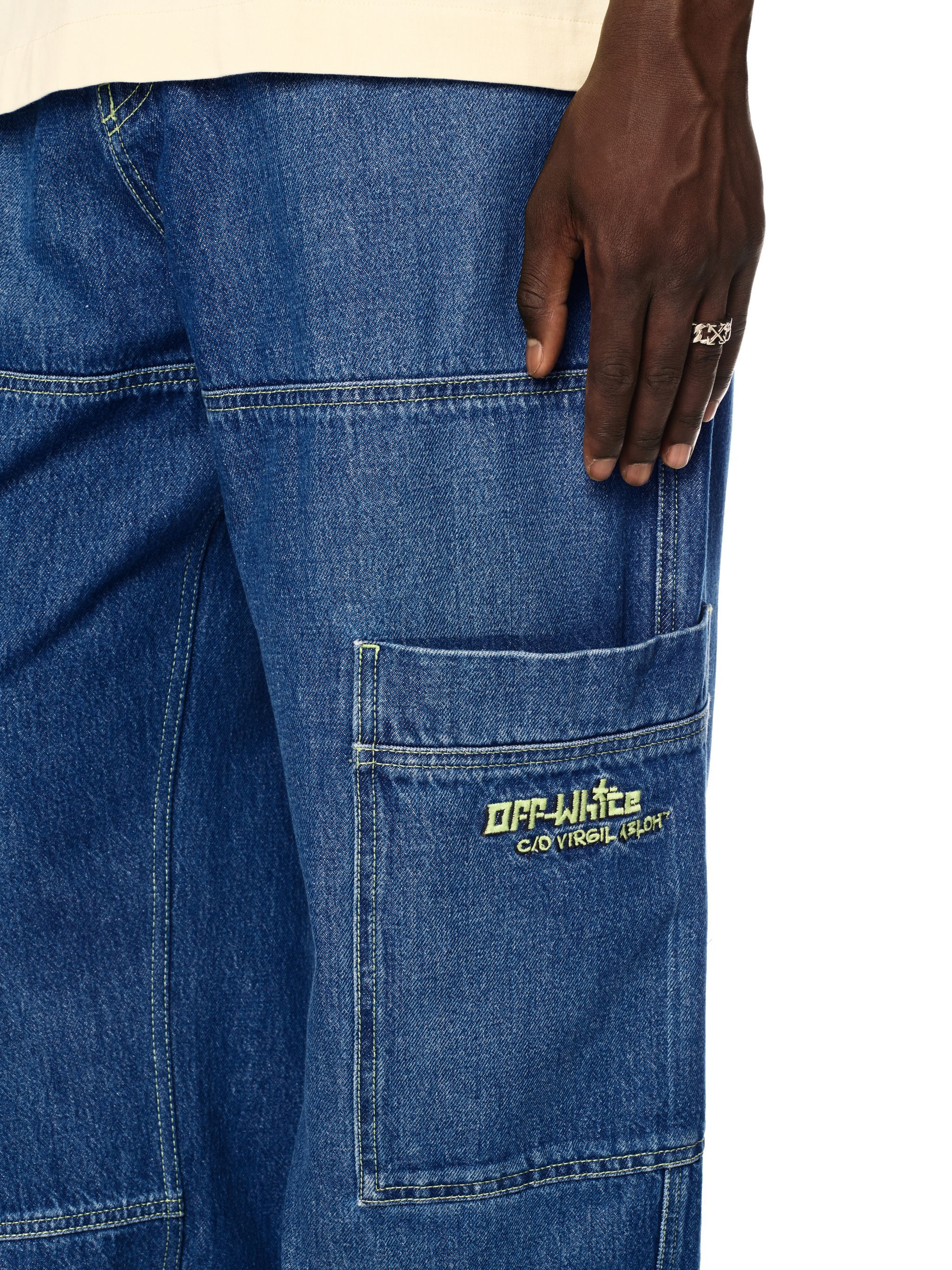 Blue Irregular Cargo Jeans - 6