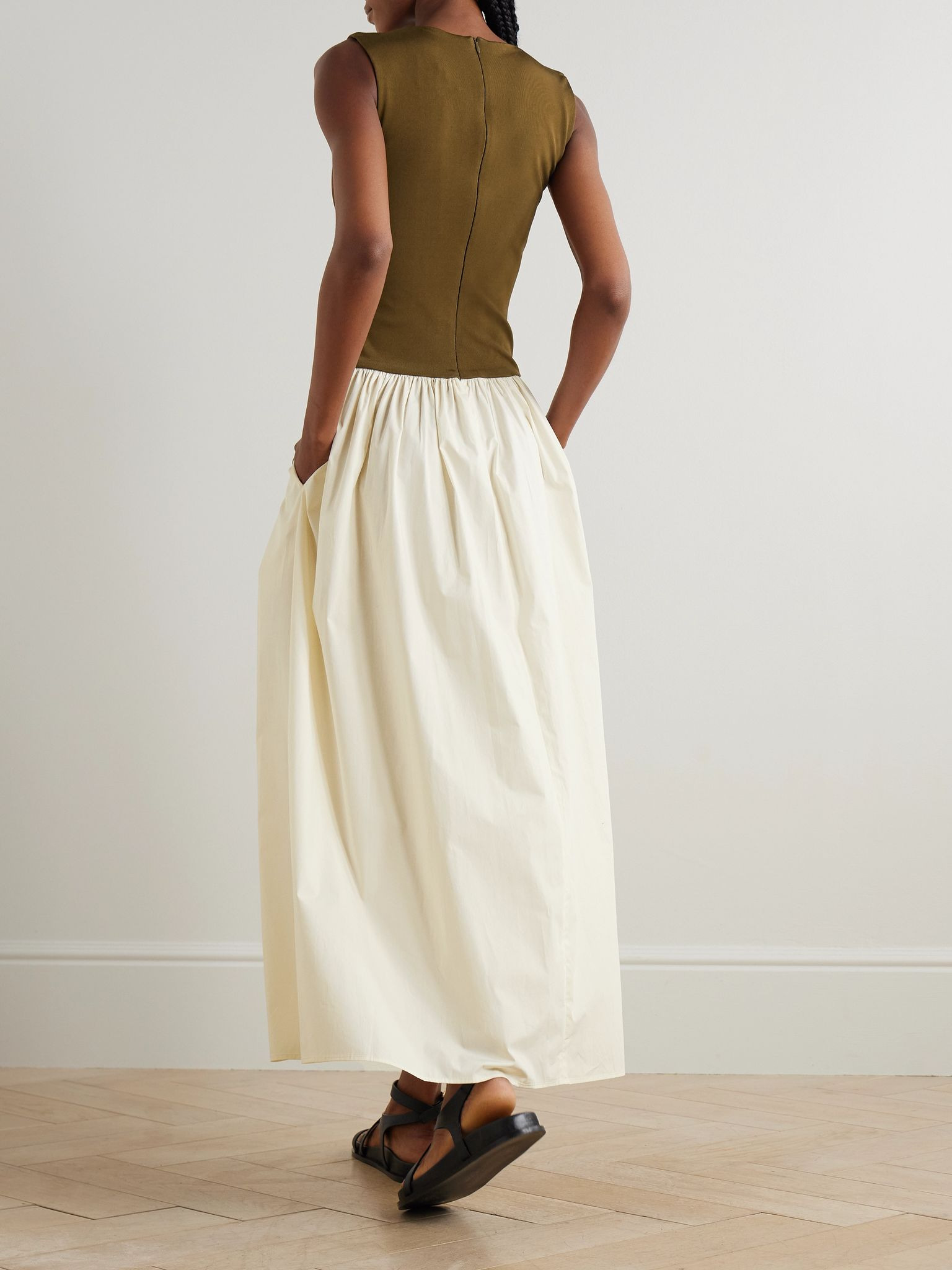 Stretch-knit and silk-crepe maxi dress Army green - 3