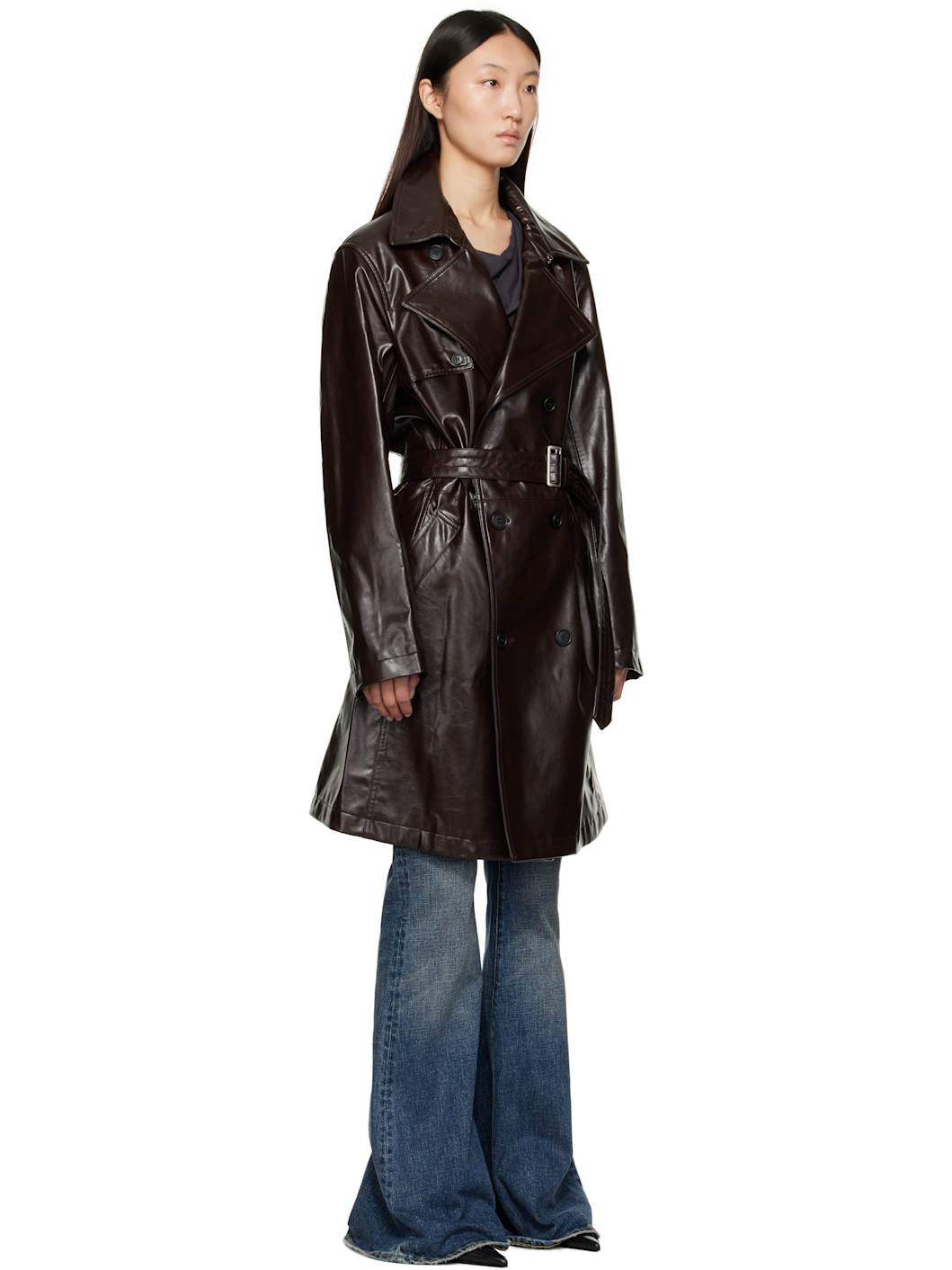 Burgundy Rain Faux-Leather Trench Coat - 2