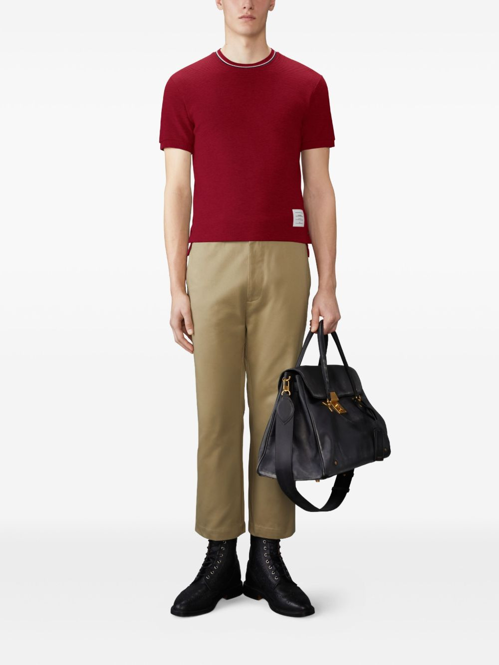 ribbed-cuff striped-detail T-shirt - 2