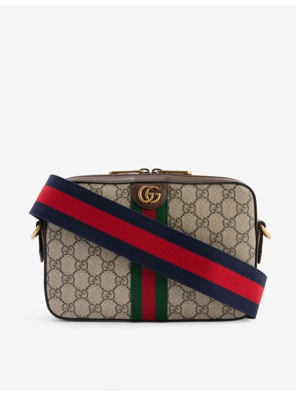 Monogram-pattern brand-plaque canvas cross-body bag - 1