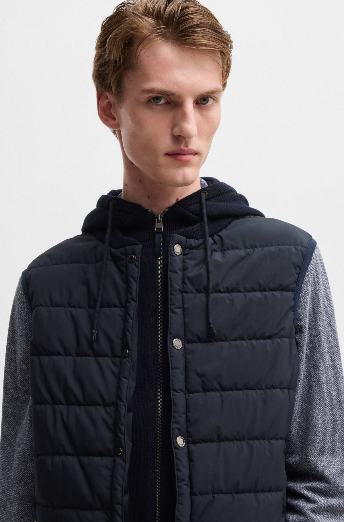 HOODED GILET IN WOOL WITH DOWN-BLEND FRONT PANEL - 3
