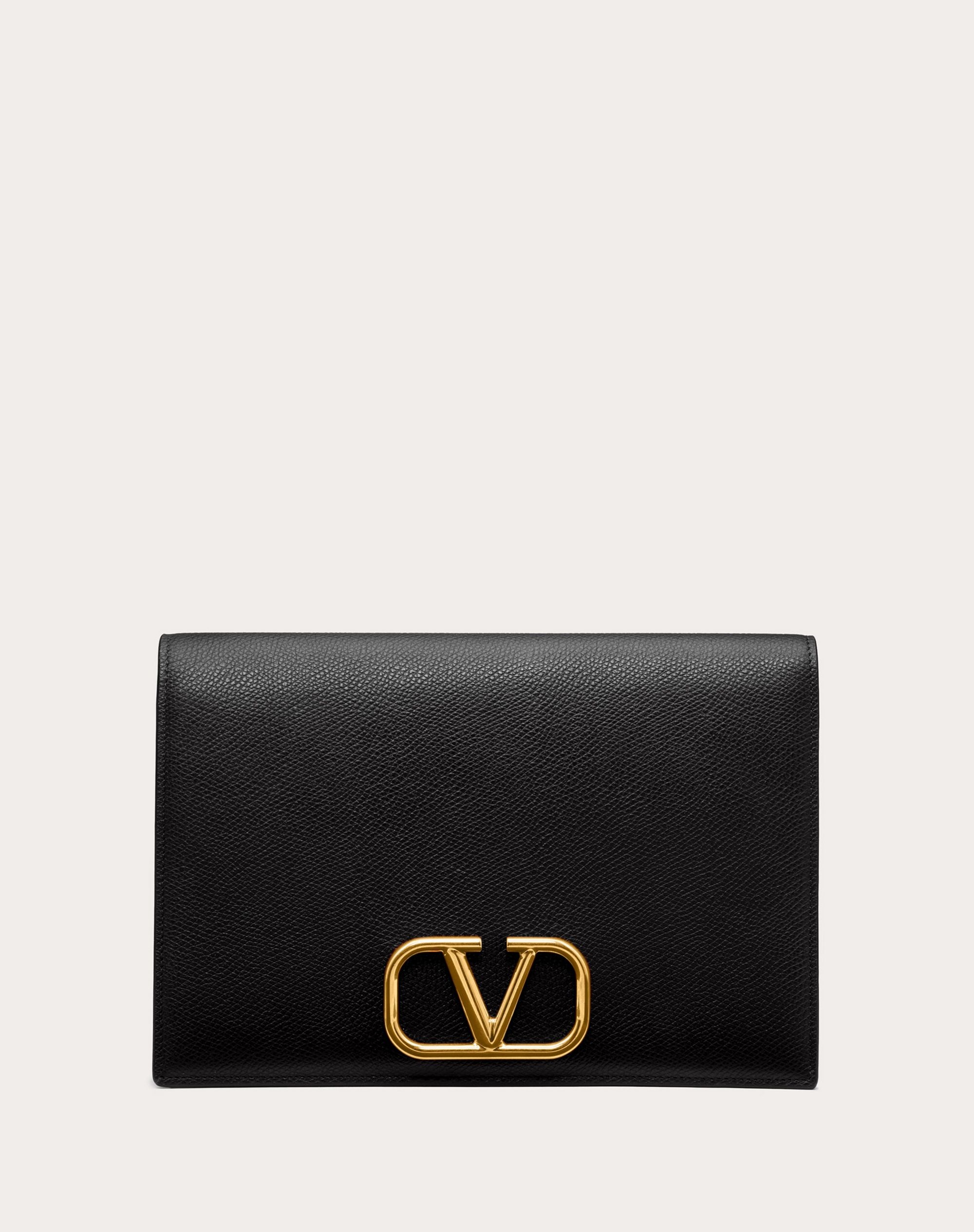 VLOGO SIGNATURE GRAINY CALFSKIN POUCH - 1