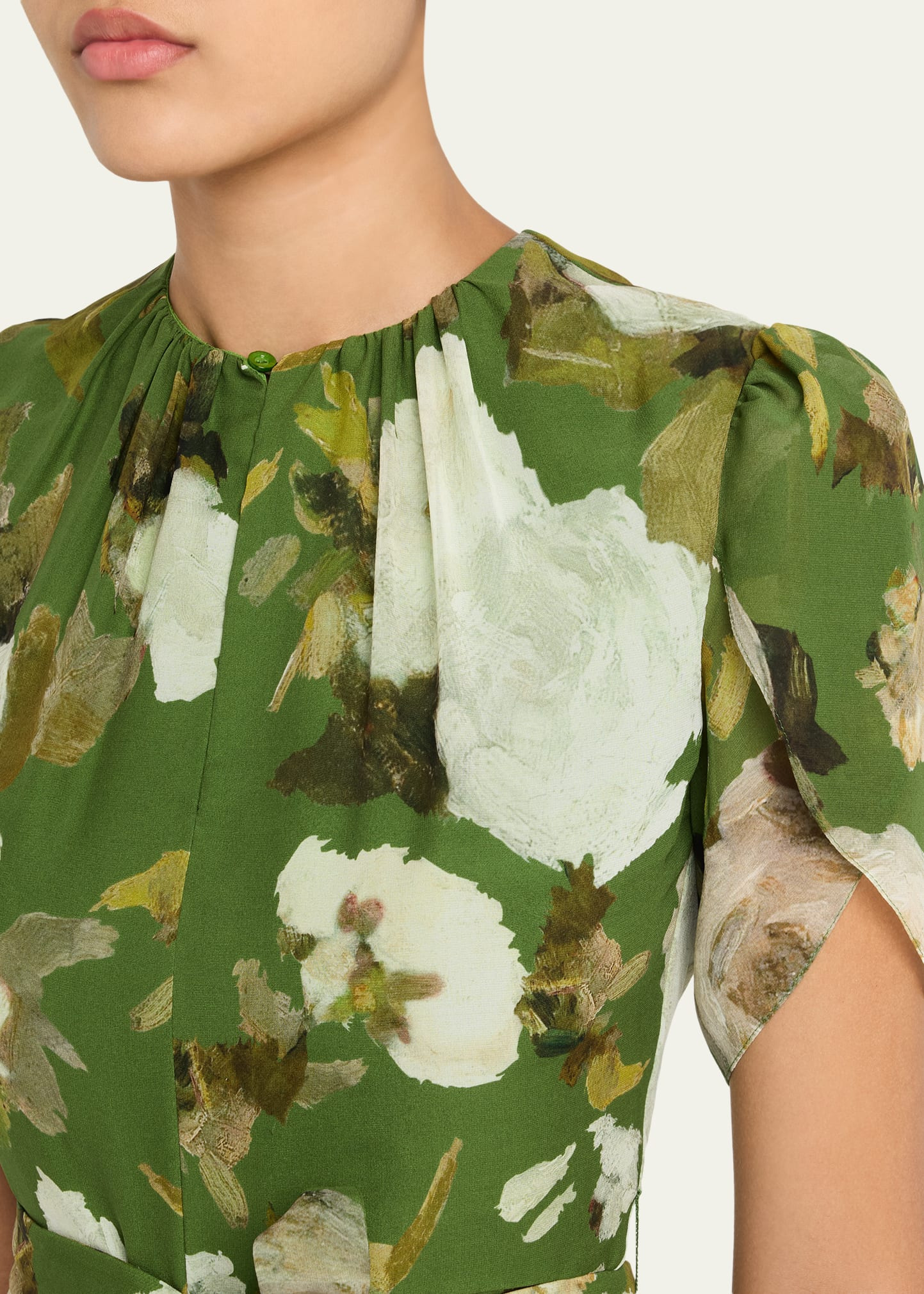 Floral Silk Short-Sleeve Belted Midi Dress - 5
