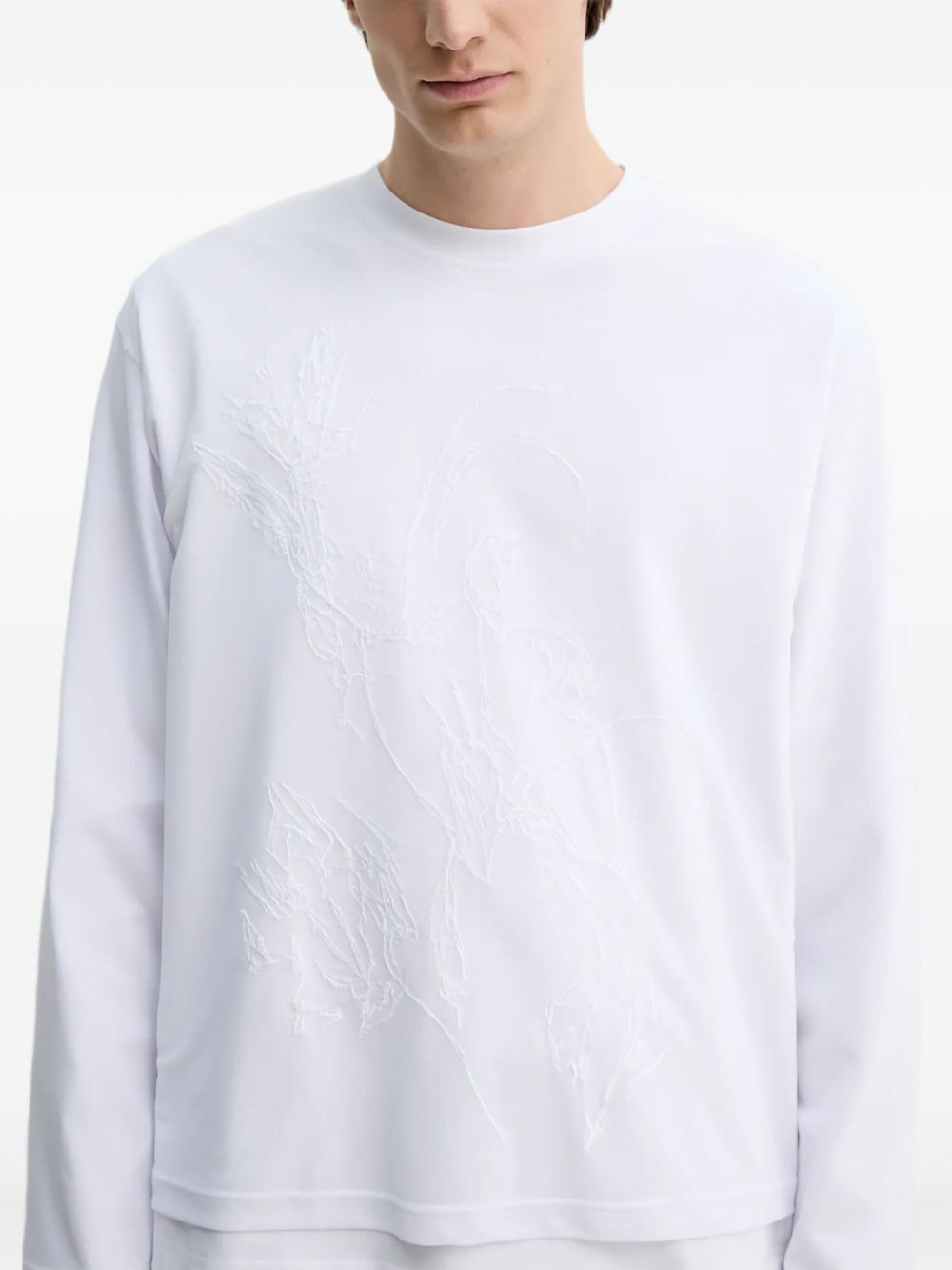 embossed floral long-sleeved T-shirt - 4
