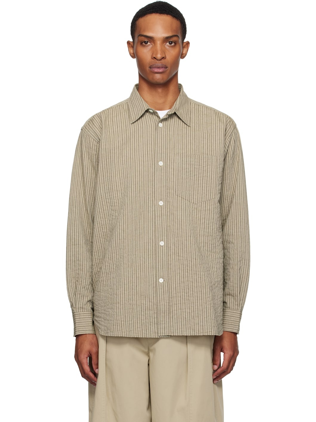 Beige Mo Oversized Striped Shirt - 1