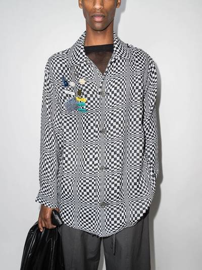 Song for the Mute checkerboard brooch shirt jacket outlook