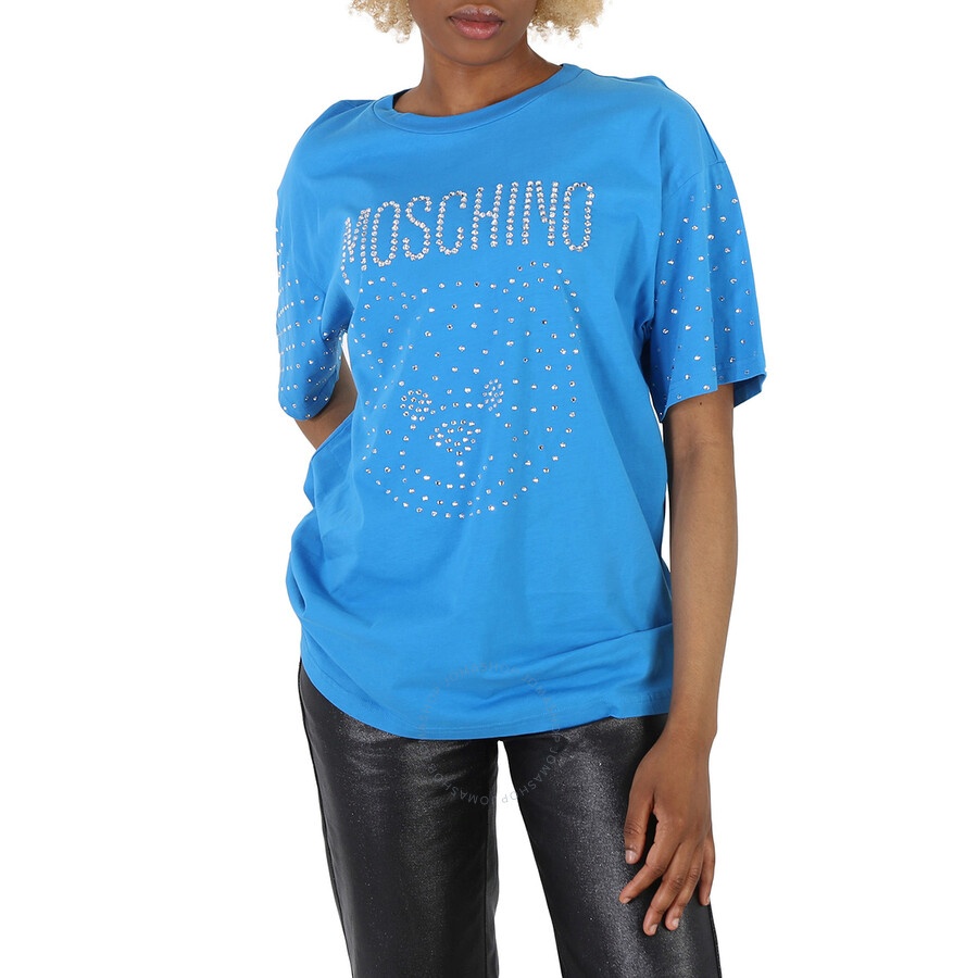 Moschino Blue Crystal Teddy Bear Oversize Cotton T-Shirt - 3