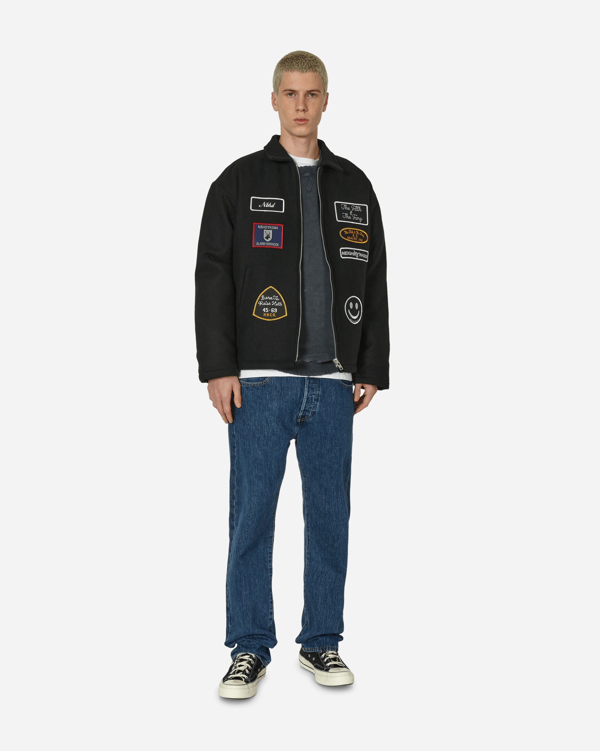 NEIGHBORHOOD Melton Zip Up Jacket Black | slamjam | REVERSIBLE