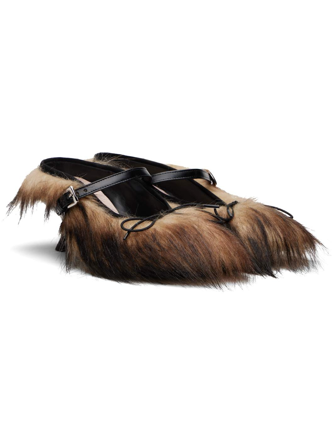 Beige & Brown Faux Fur Grip Mule Heels - 4