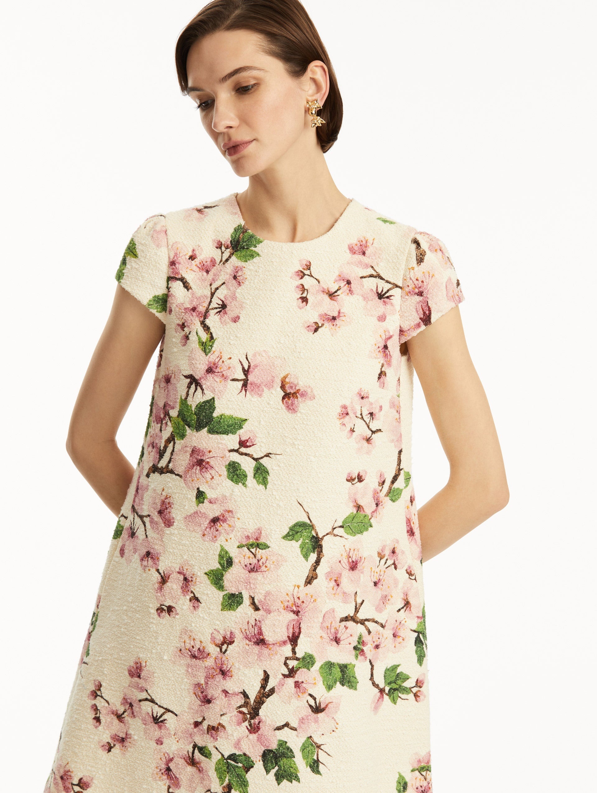 CHERRY BLOSSOM EMBROIDERED CAP SLEEVE DRESS - 5