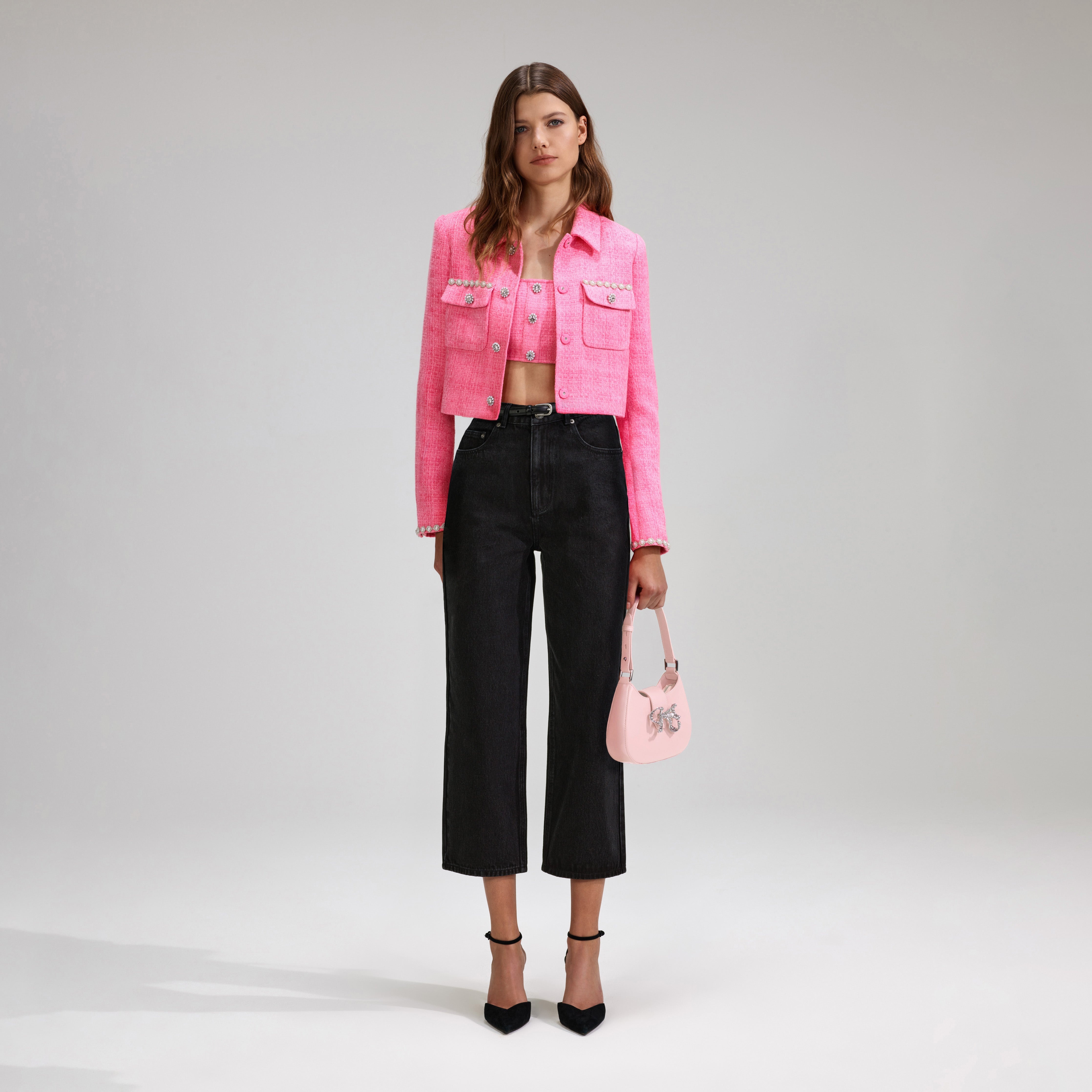 Black Denim Cropped High Rise Trouser - 1