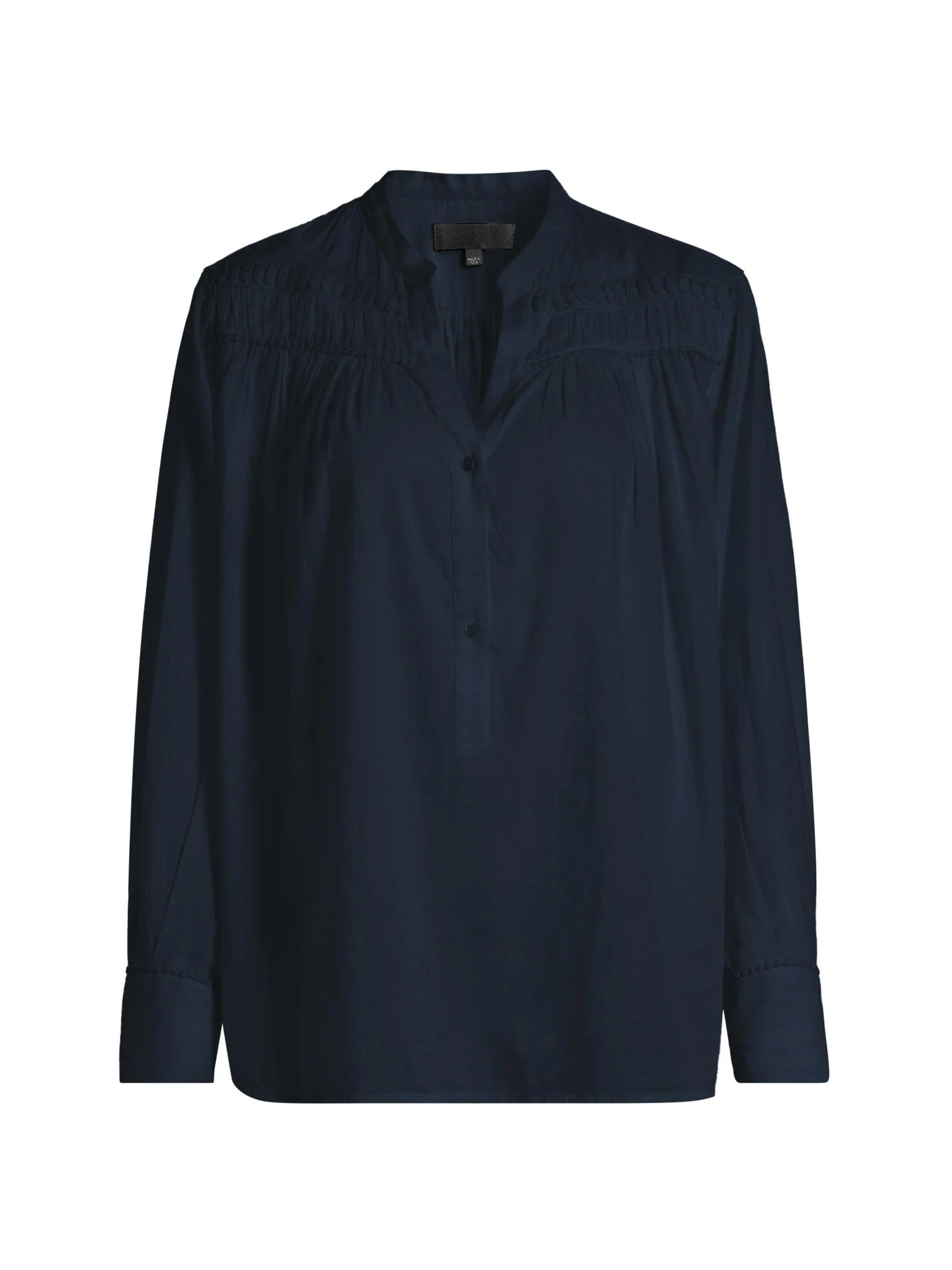 Women's Clarys Gathered Cotton Split Neck Top - Midnight - 1