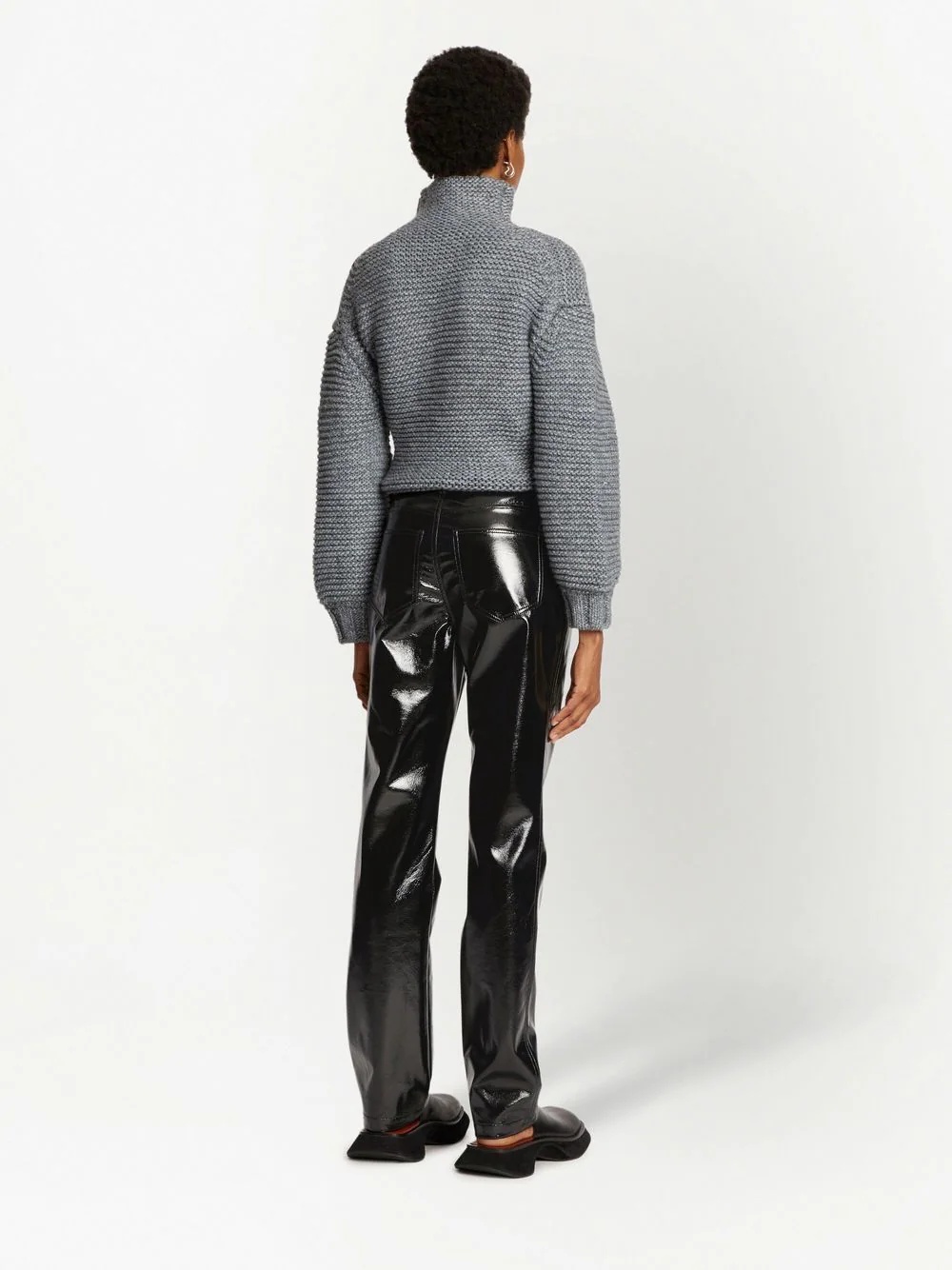 lacquered-effect straight-leg trousers - 4