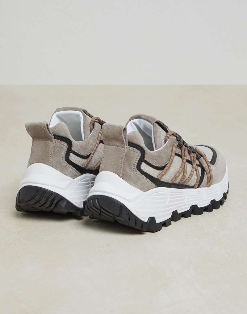 Suede and canvas trekk sneakers with precious eyelets 3