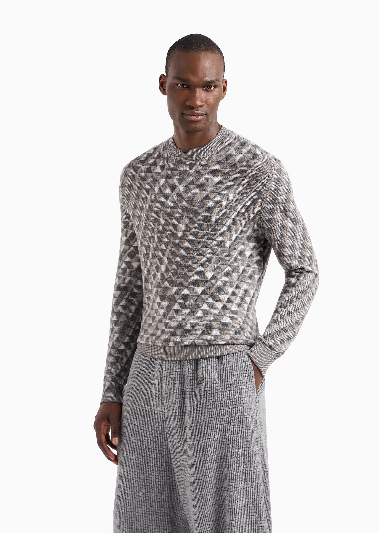 Jacquard virgin-wool, crew-neck jumper - 2