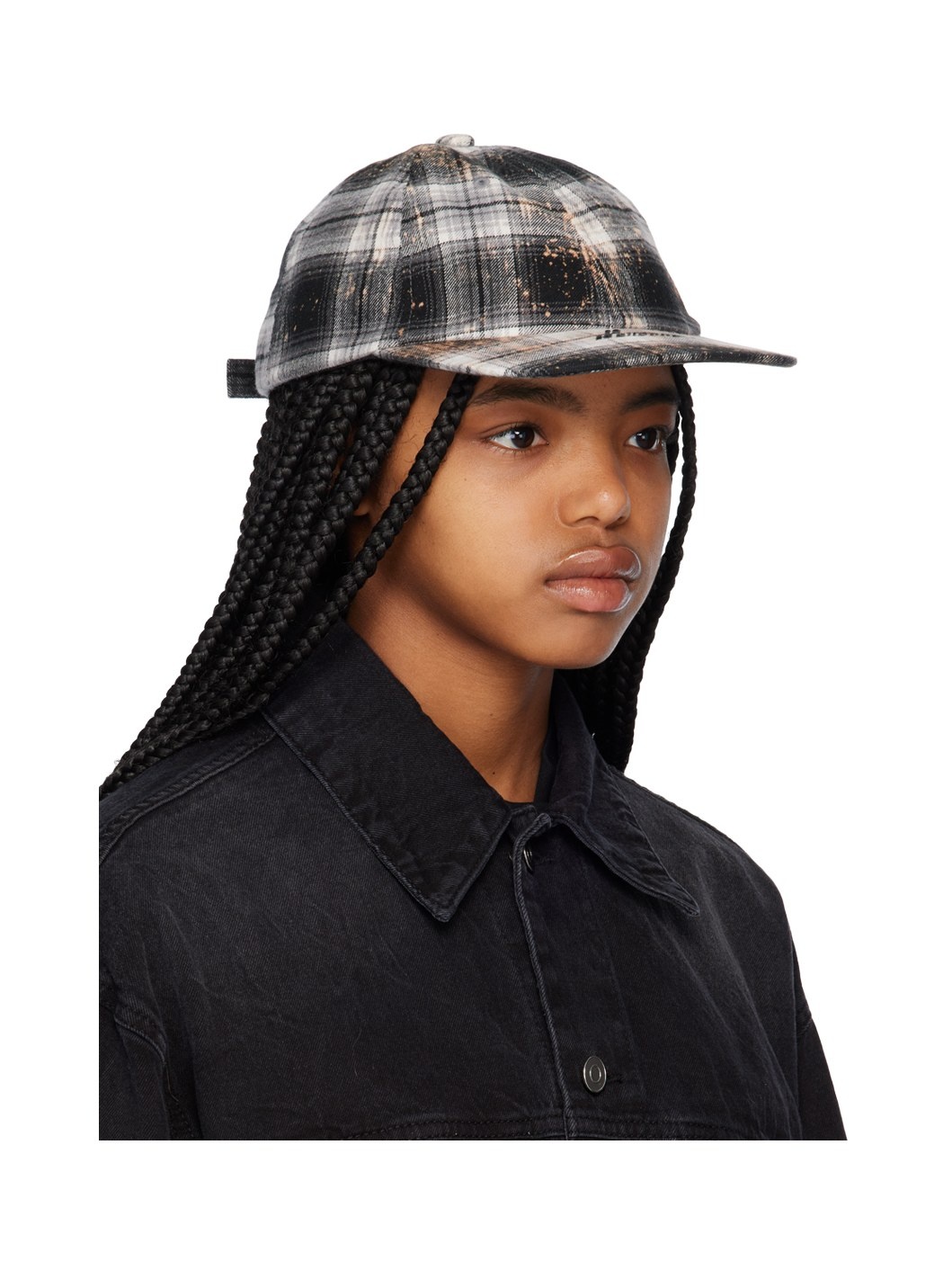 Black Bleach Check Cap - 2