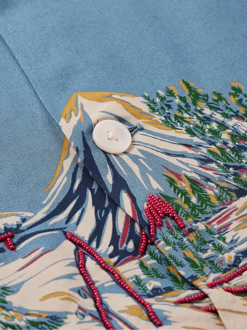 Ski Lift Camp-Collar Bead-Embellished Printed Woven Shirt 4