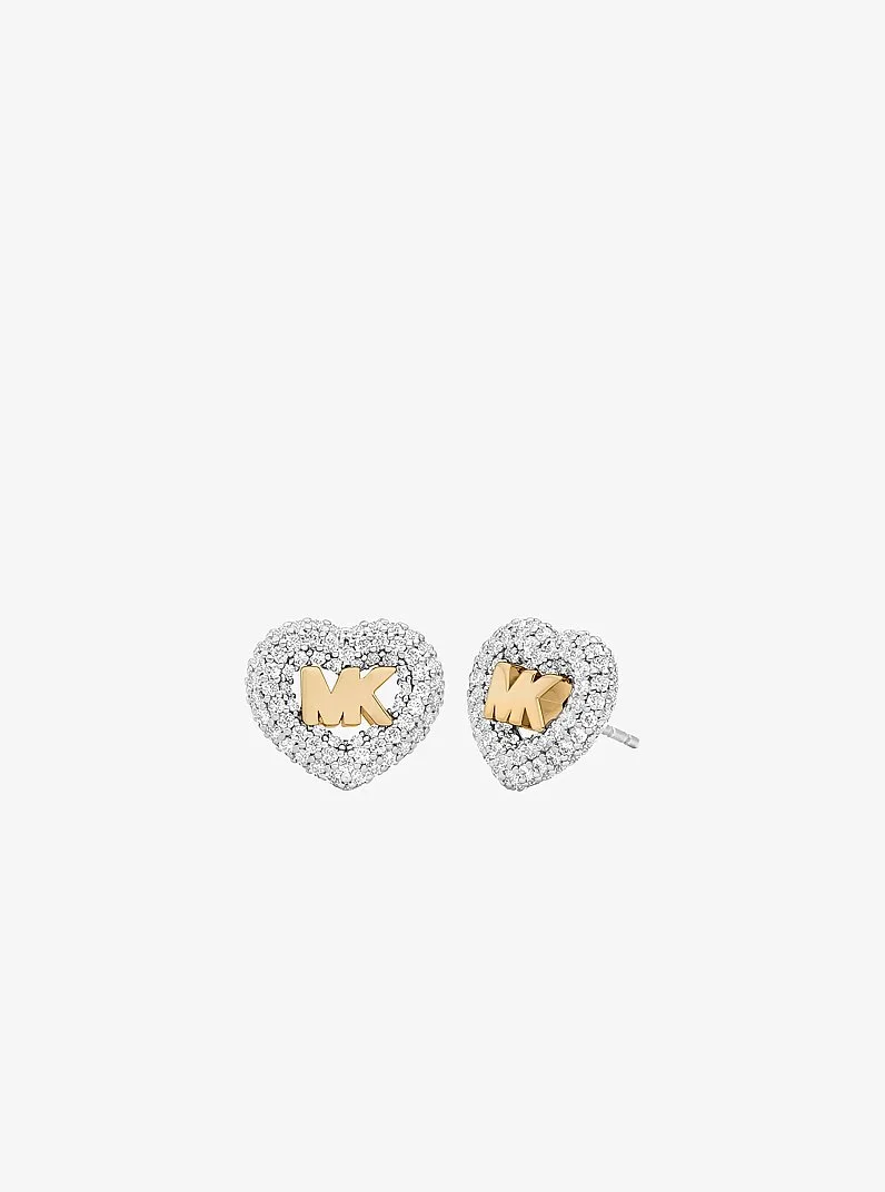 Logo and Pavé Heart Earrings - 1