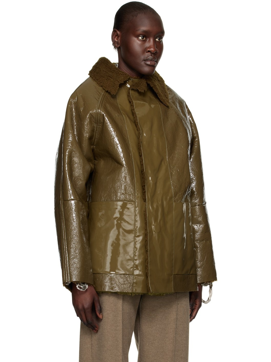 Khaki Original Reversible Shearling Jacket - 2