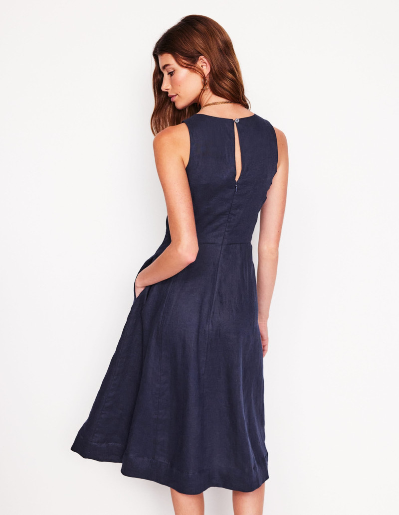 Carla Linen Midi Dress-Navy 4