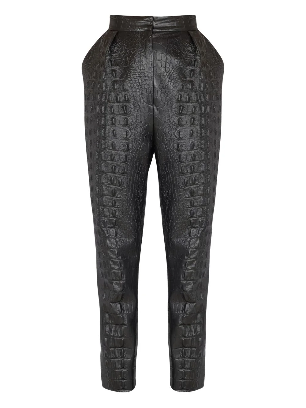 crocodile-effect embossed high-waisted trousers - 1