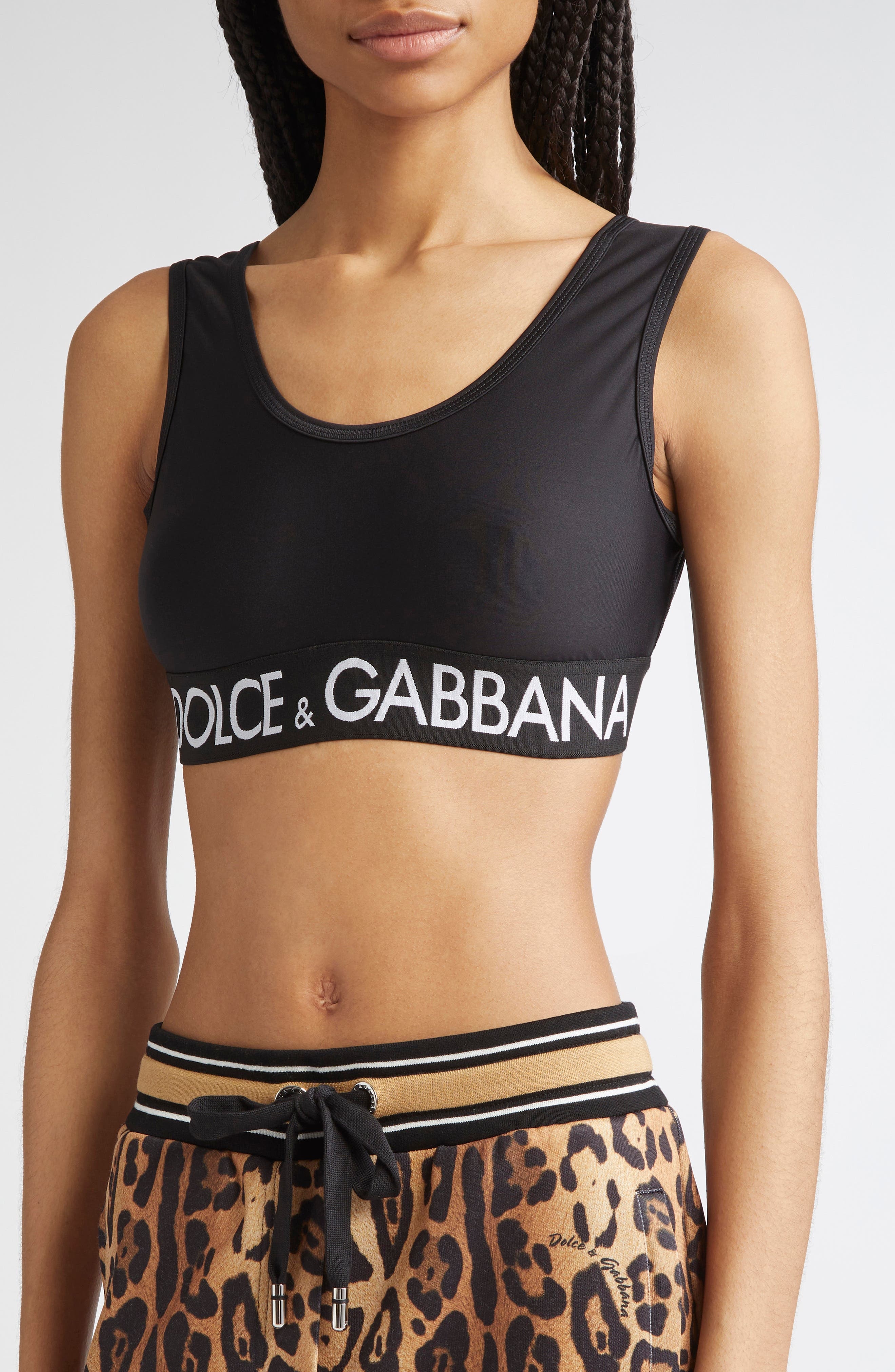 Dolce&Gabbana Logo Band Jersey Sports Bra in N0000 Black at Nordstrom - 4