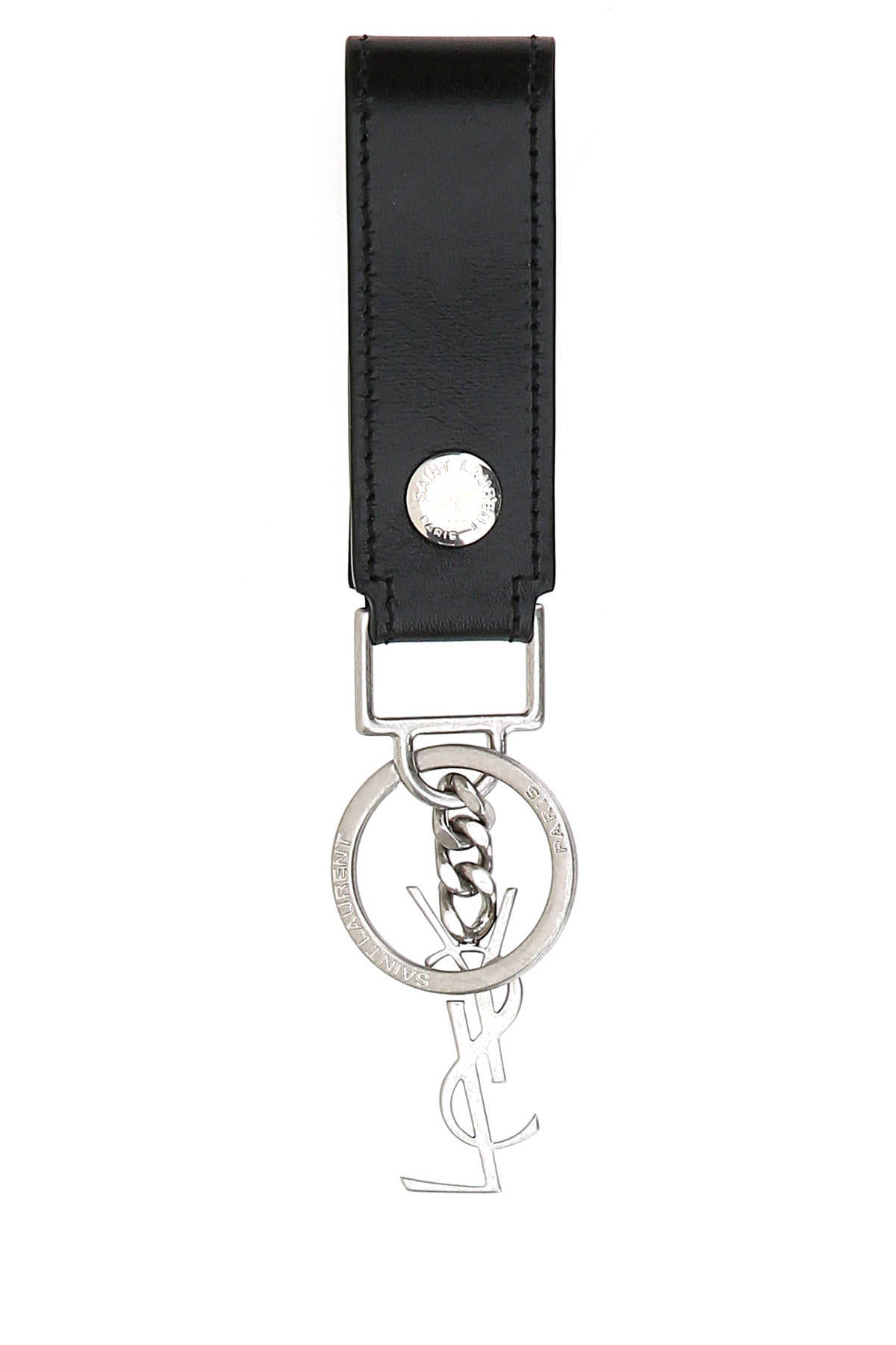Saint Laurent Men Black Leather Monogram Key Ring - 2