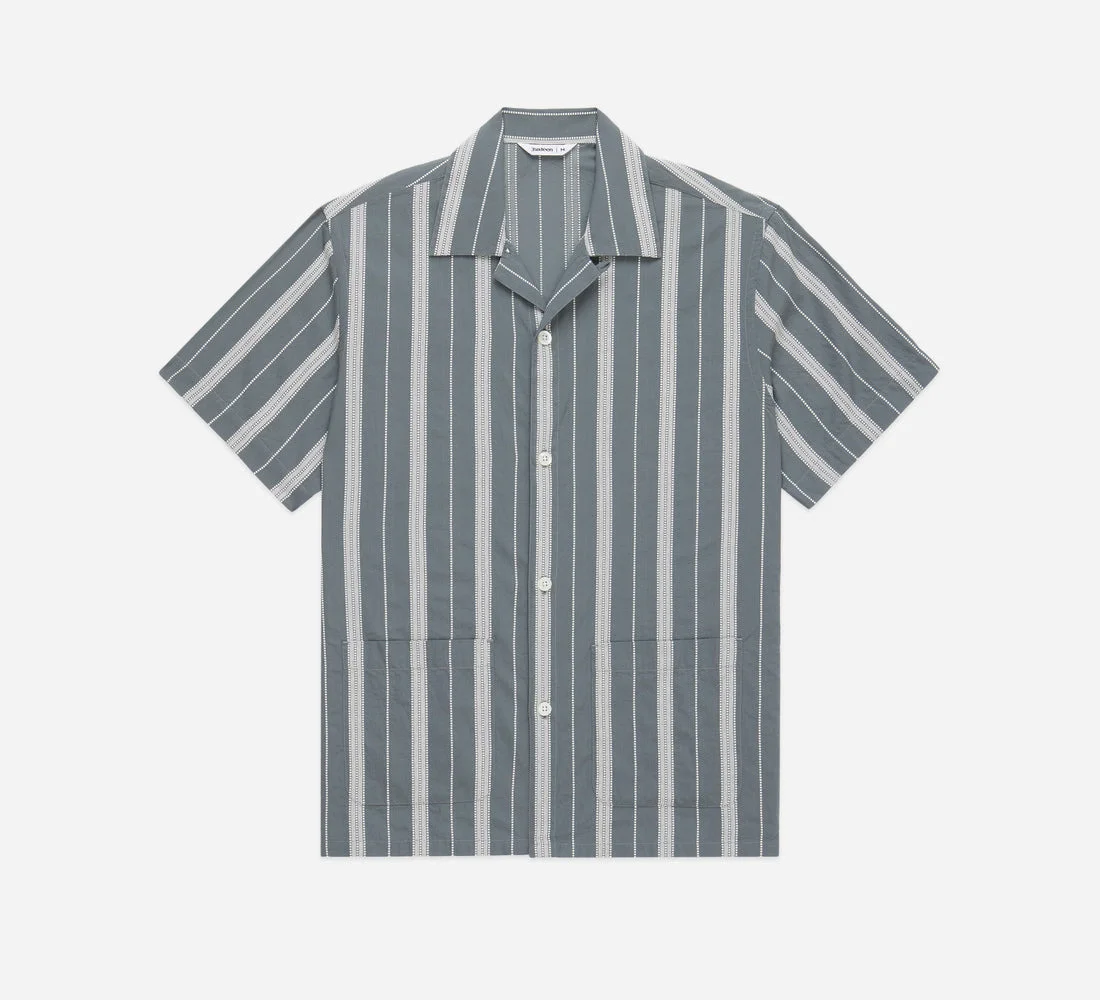 Cabana Shirt - Sage Ticking Stripe - 1