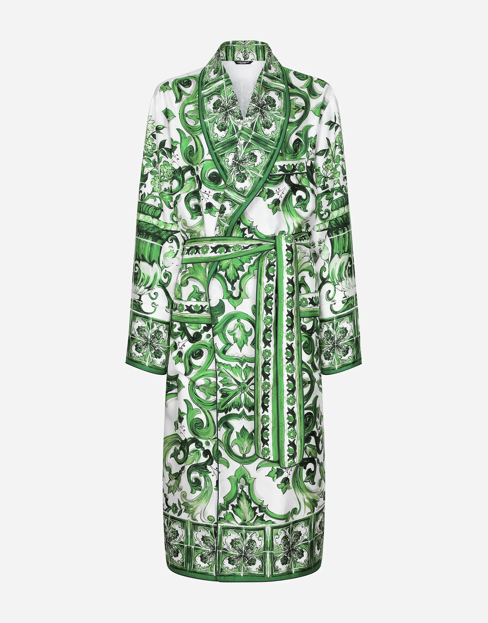 Silk twill robe with majolica print - 1