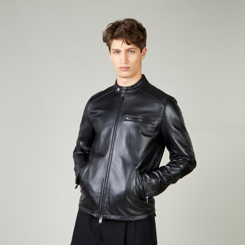 Biker Jacket in Leather Black 4