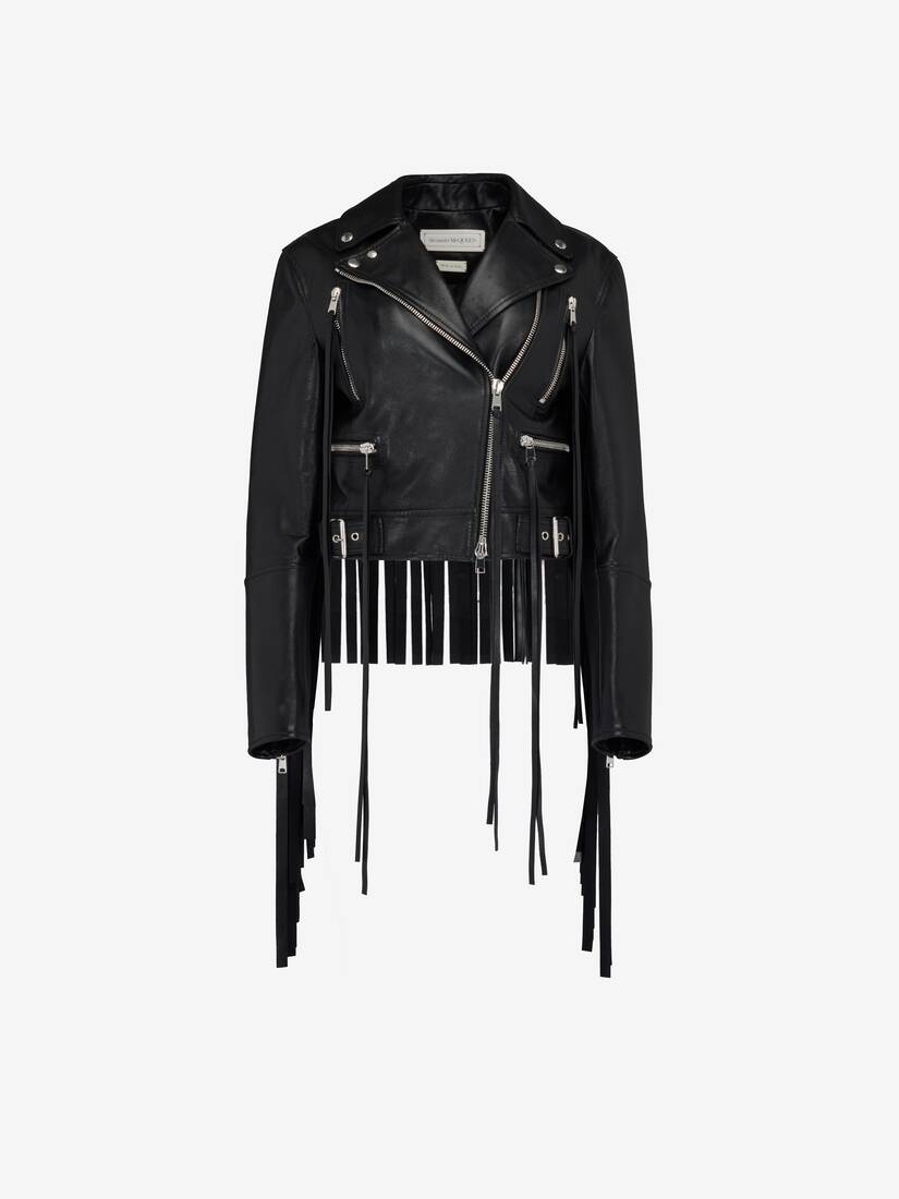 Women's Fringed Biker Jacket in Black - 1