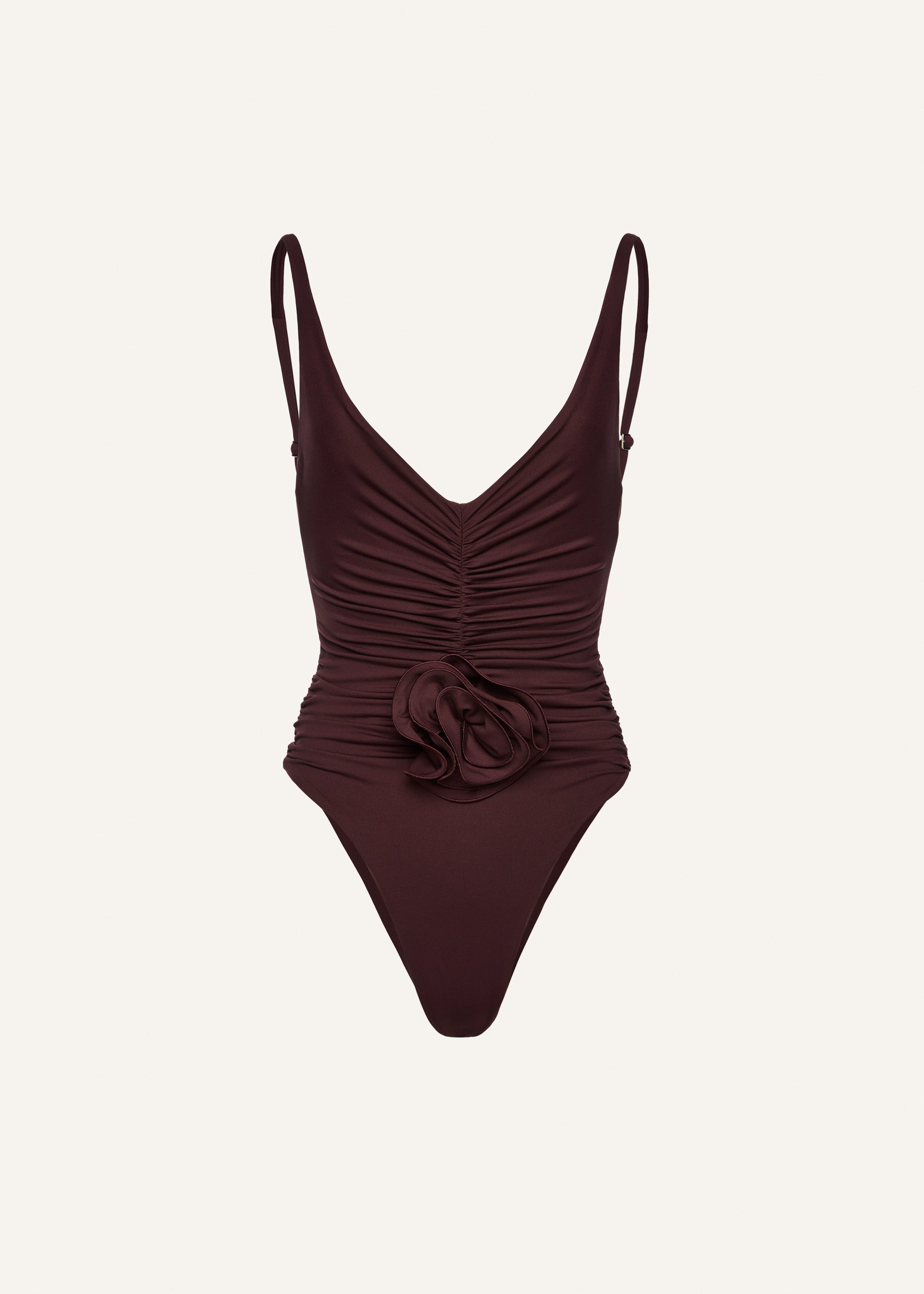 Ruched flower swimsuit in brown - 1