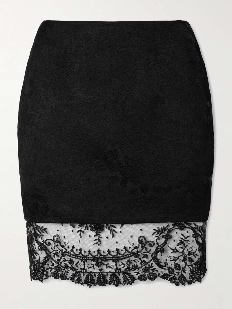 Lace-trimmed wool-jacquard mini skirt Black 1