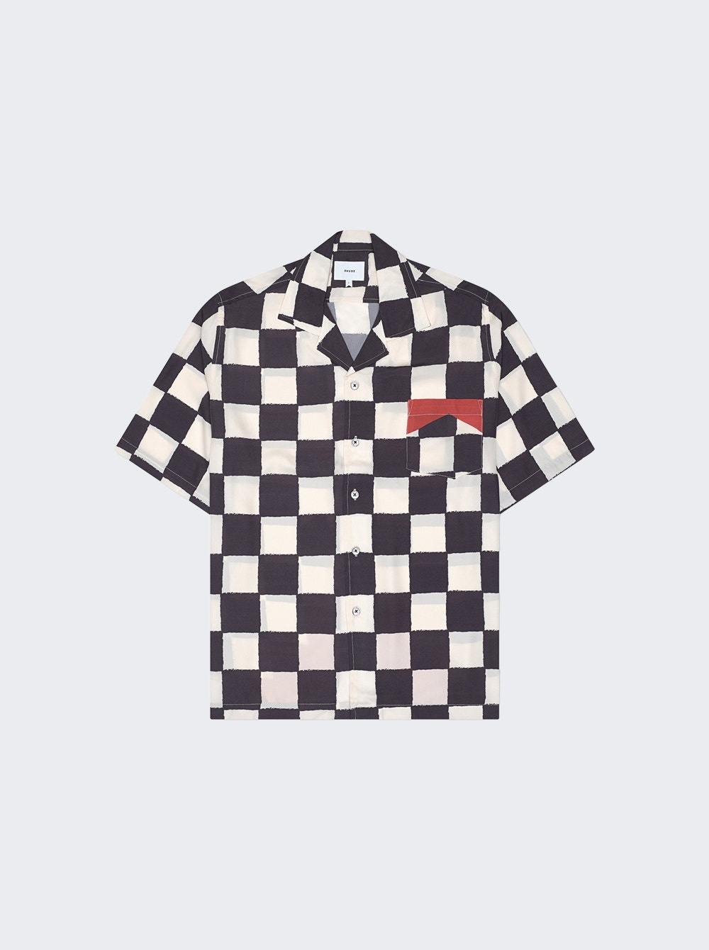 Silk Printed Broken Checker Shirt Black And White - 1