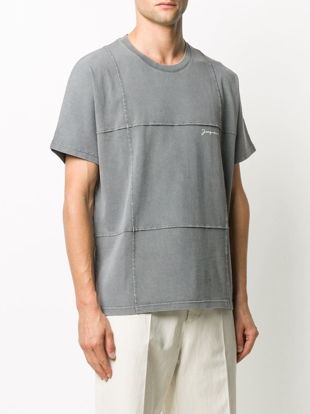 stitch-panel cotton T-shirt - 3