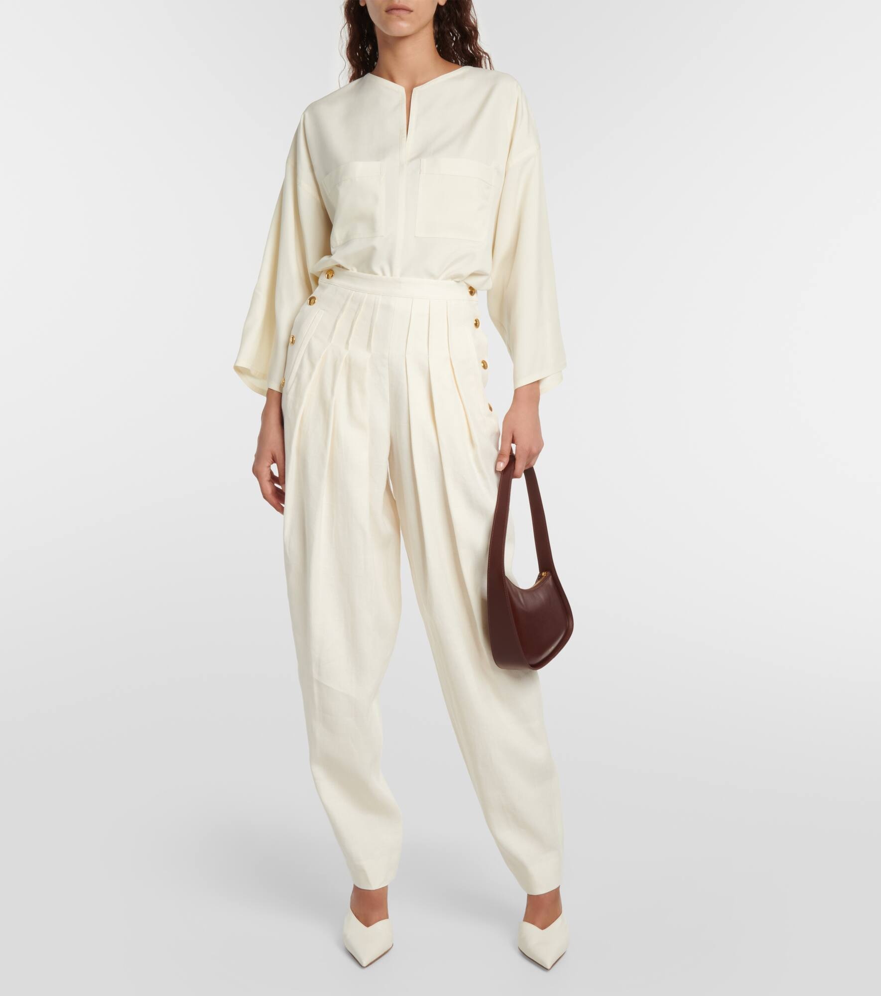 High-rise tapered linen and wool pants - 2