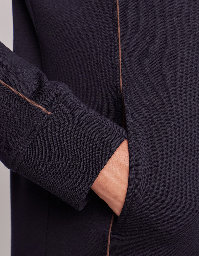 IMPECCABILE WOOL BLUE ZIPPERED SWEATSHIRT WITH CONTRASTING PIPING DETAIL 5