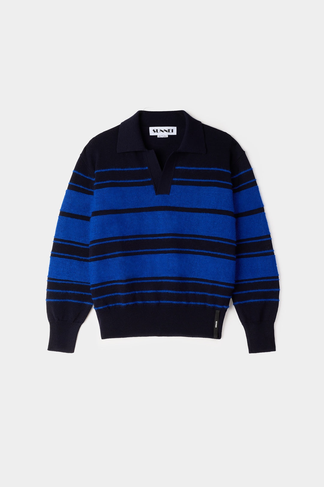 STRIPED KNIT LONSGLEEVE POLO / dark blue & electric blue - 2