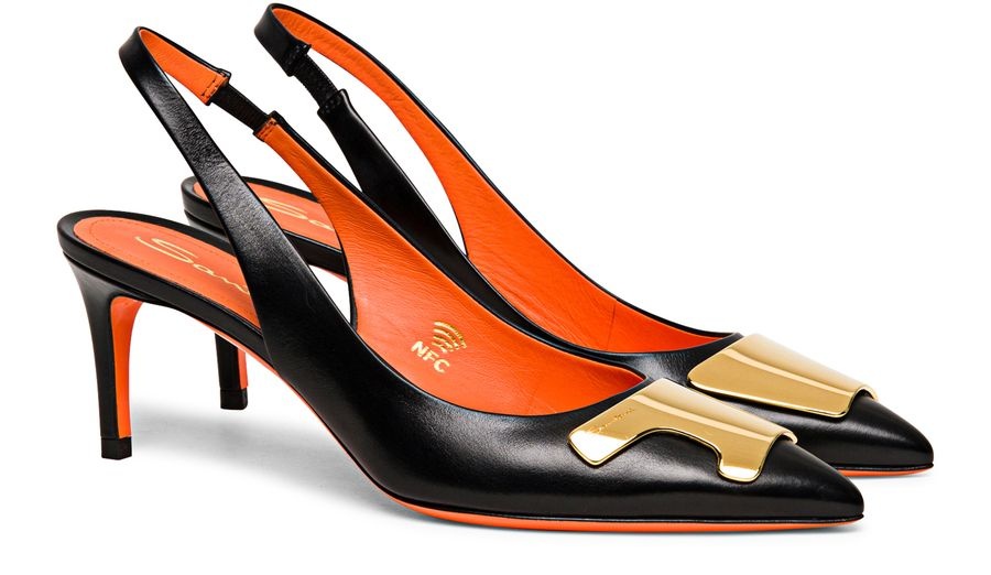 Leather mid-heel Santoni Sibille slingback - 2