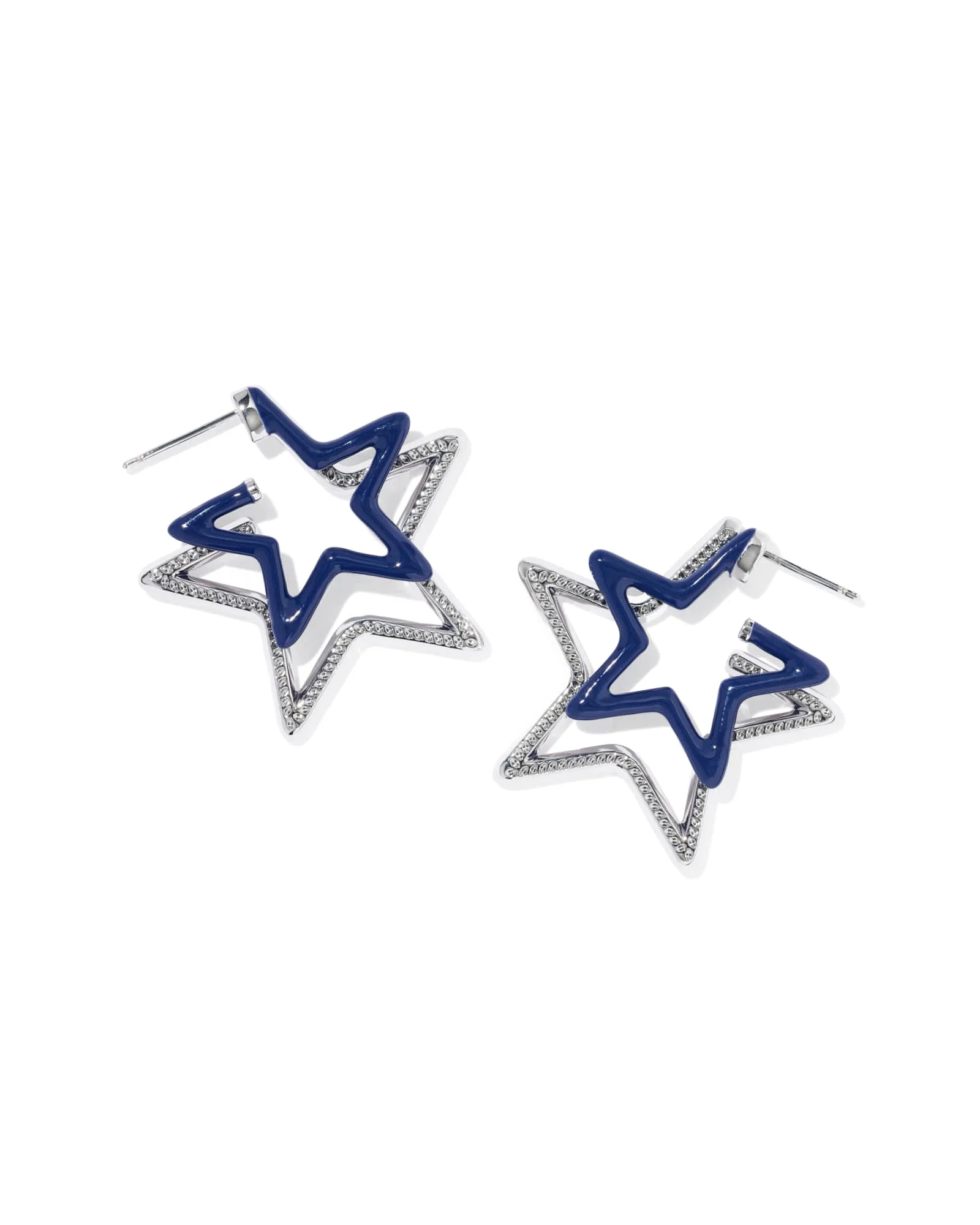 Cassidy Silver Enamel Double Star Hoop Earrings - 1