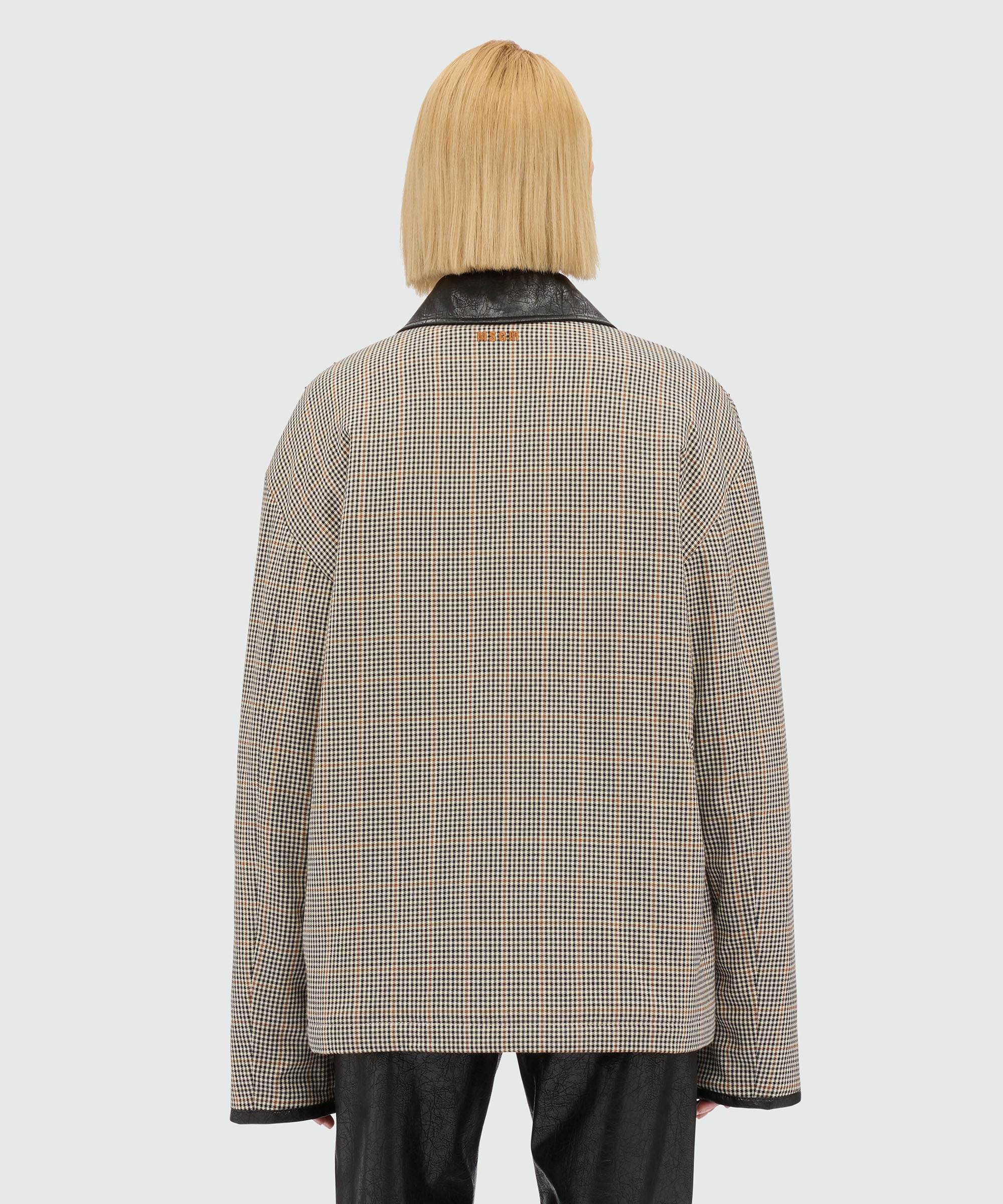 Ivory micro-check jacket with floral embroidery - 3