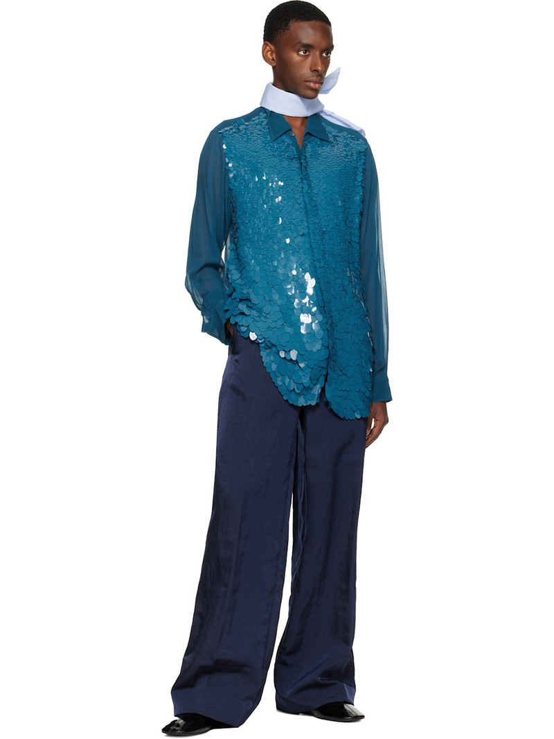 Dries Van Noten Blue Sequinned Shirt outlook