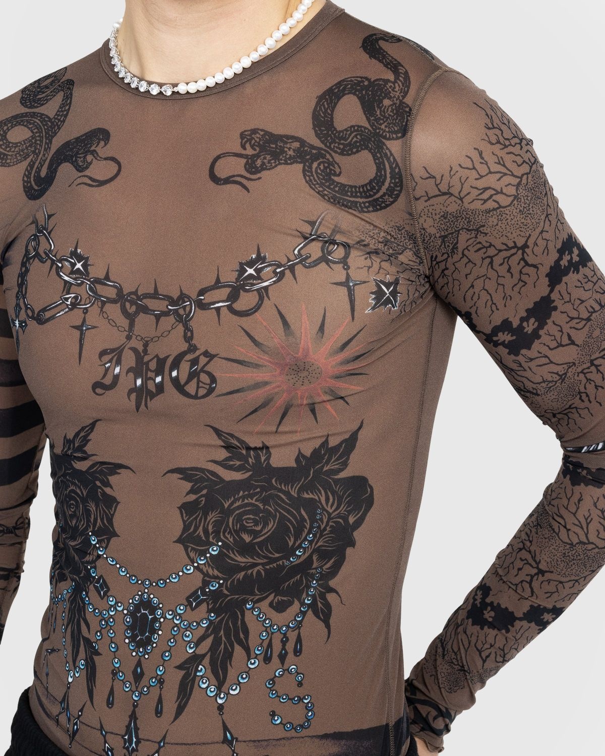 Jean Paul Gaultier Jean Paul Gaultier – Trompe l'oeil Tattoo Longsleeve Top  Ebene/Grey/Black