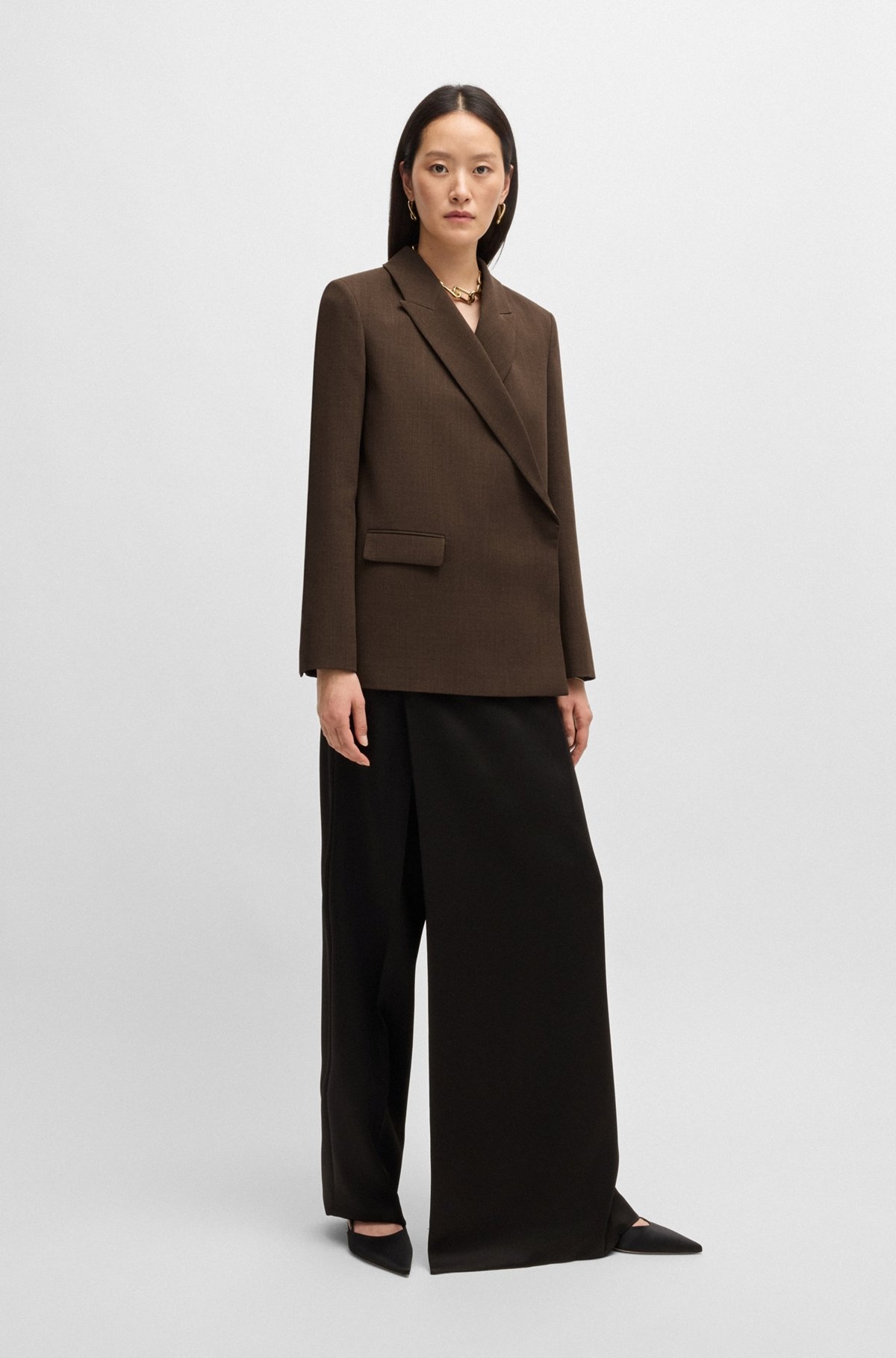 WRAP-FRONT BLAZER IN MELANGE WOOL CREPE - 3